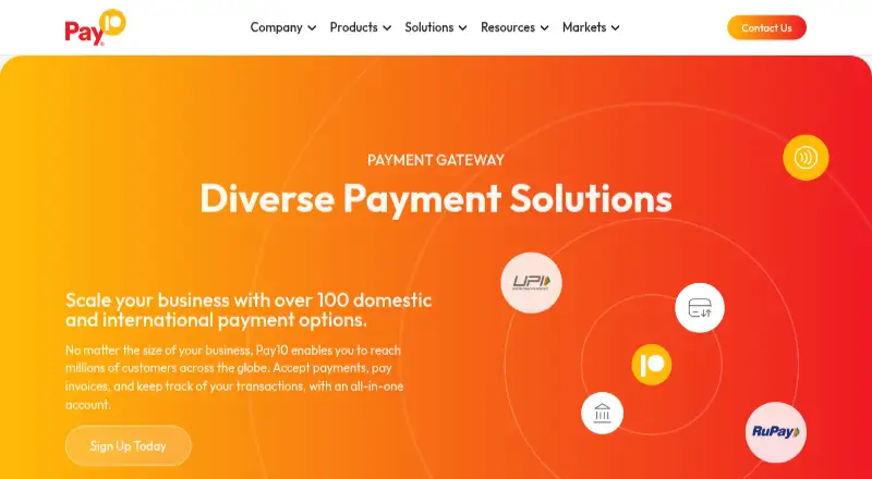 Pay10 Payment Gateway's website