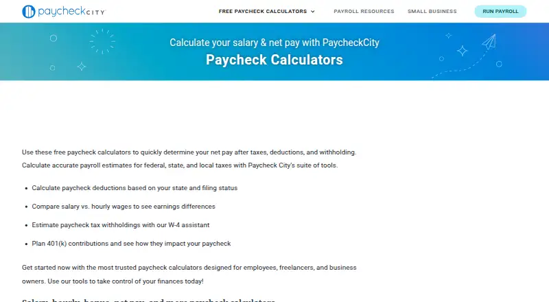 PaycheckCity Paycheck Calculators's website