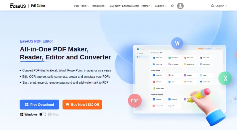 The EaseUS PDF Editor homepage