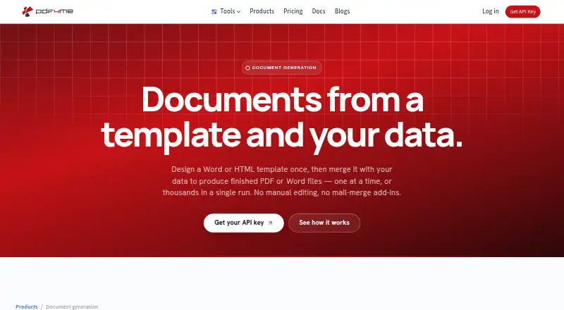 PDF4me Document Generation's website