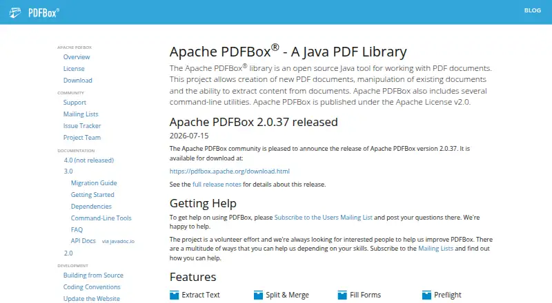 Apache PDFBox's website