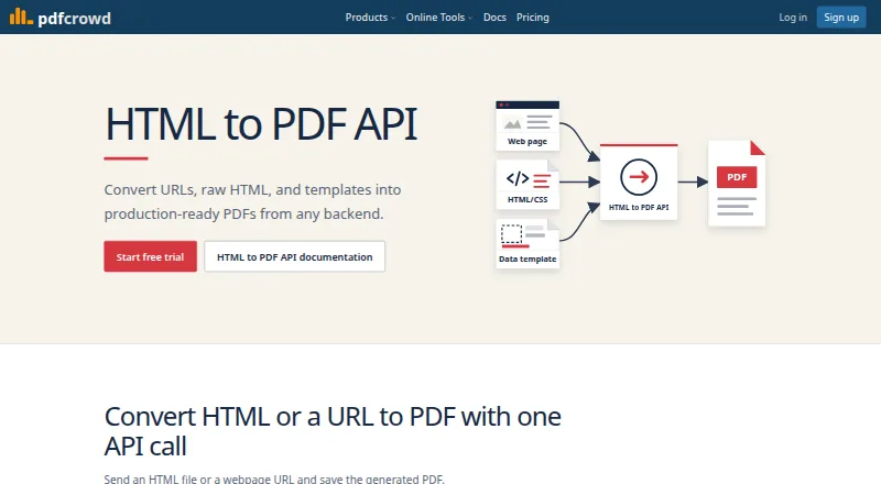 PDFCrowd HTML to PDF API's website