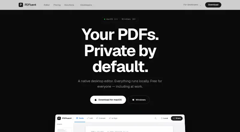 The PDFluent homepage