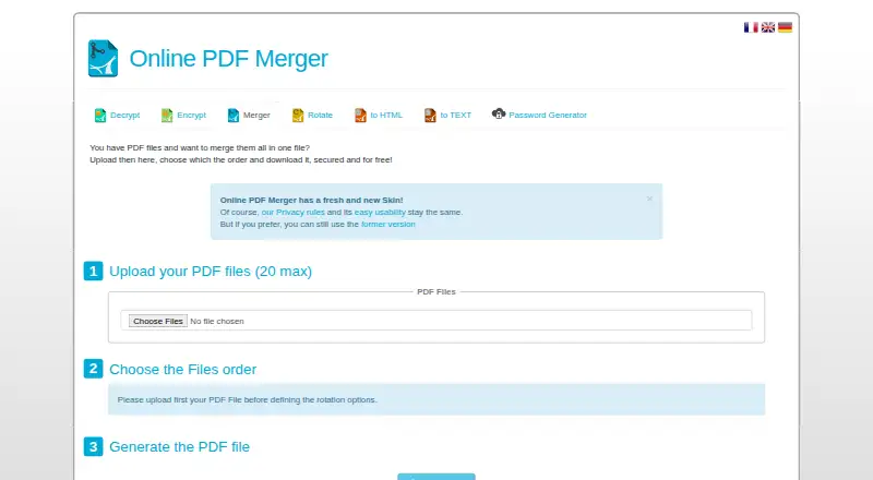 Online PDF Merger's website