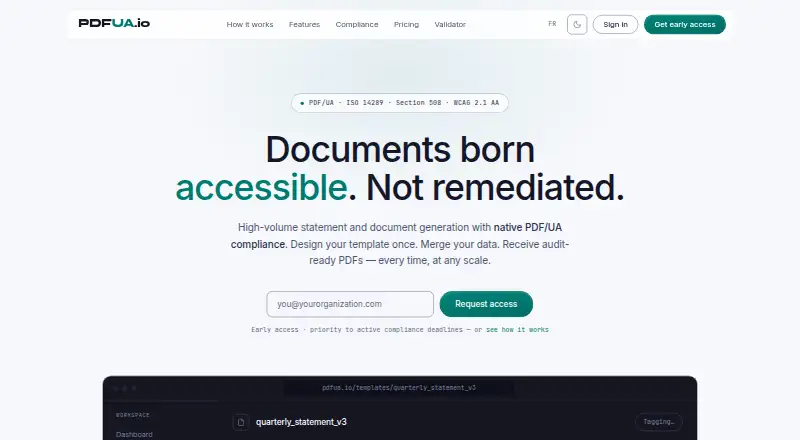 The PDFUA.io Validator homepage