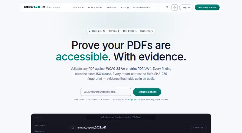 The PDFUA.io Validator homepage