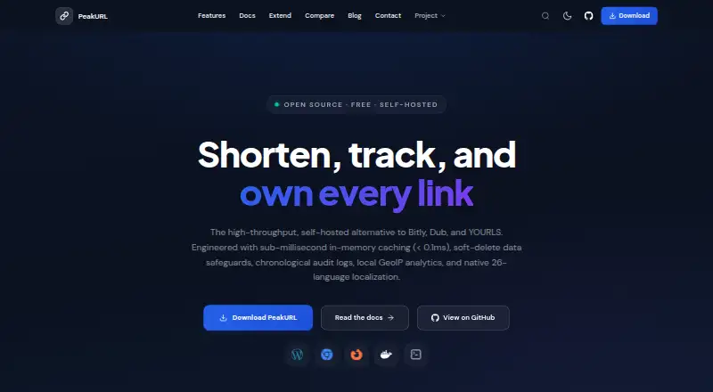 PeakURL's website