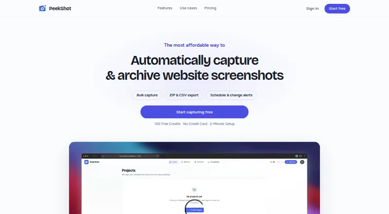 PeekShot's website