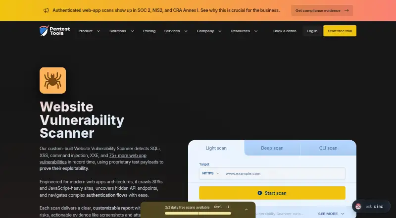 Pentest-Tools Website Scanner's website