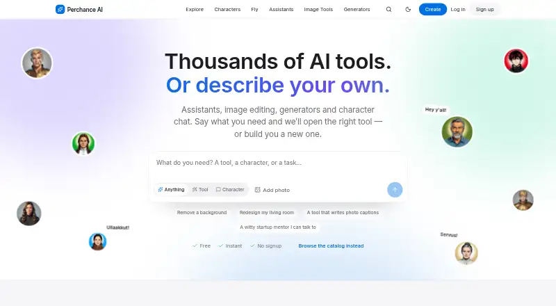 The Perchance AI homepage