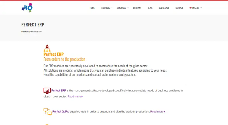 Perfect ERP's website