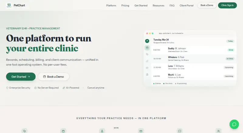 The PetChart homepage