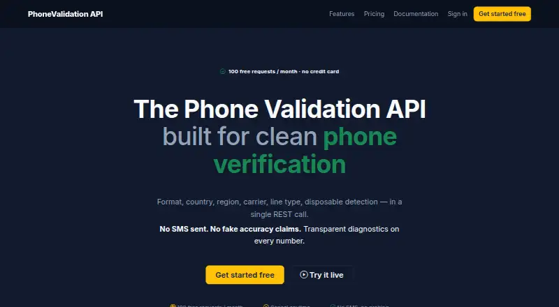 PhoneValidationAPI's website