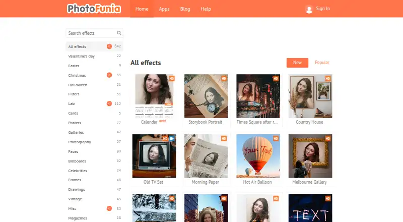PhotoFunia's website