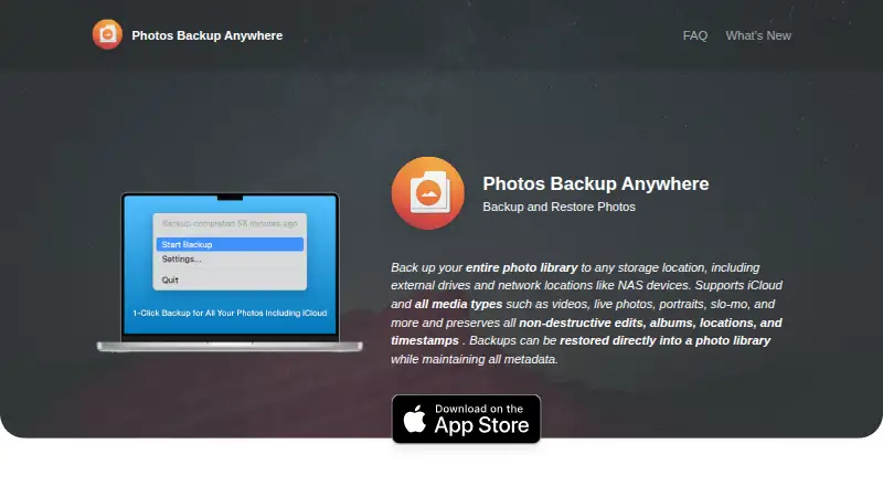 Photos Backup Anywhere's website