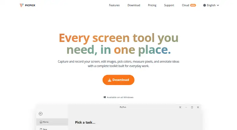 The PicPick homepage