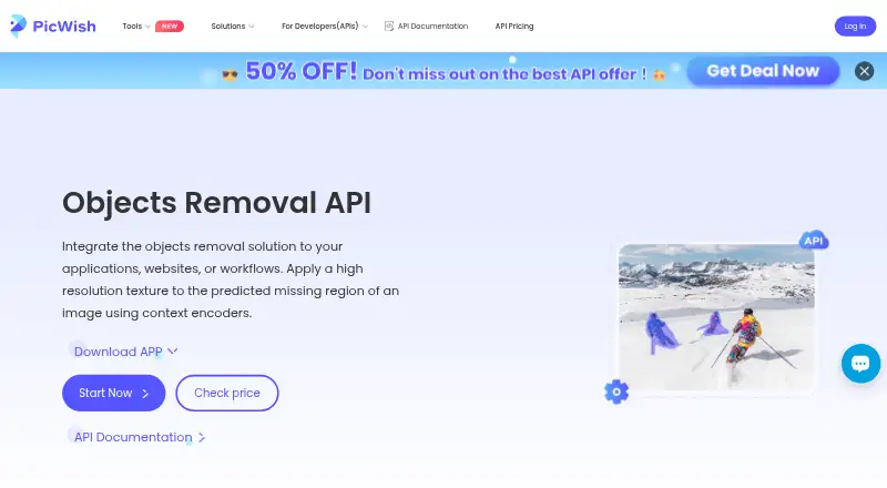 PicWish Objects Removal API's website
