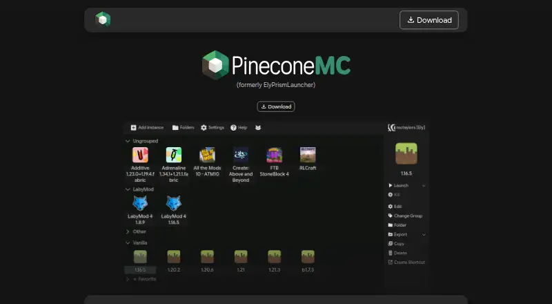 The PineconeMC homepage