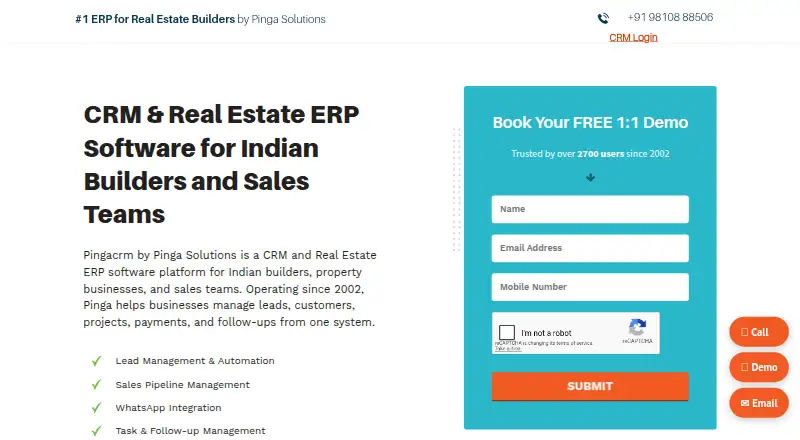 The PingaCRM homepage