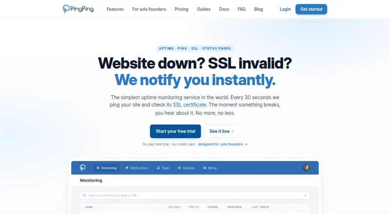 The PingPing homepage