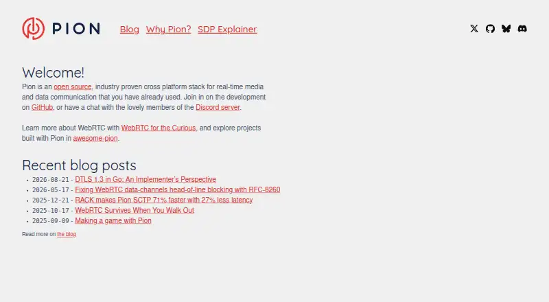 Pion WebRTC's website