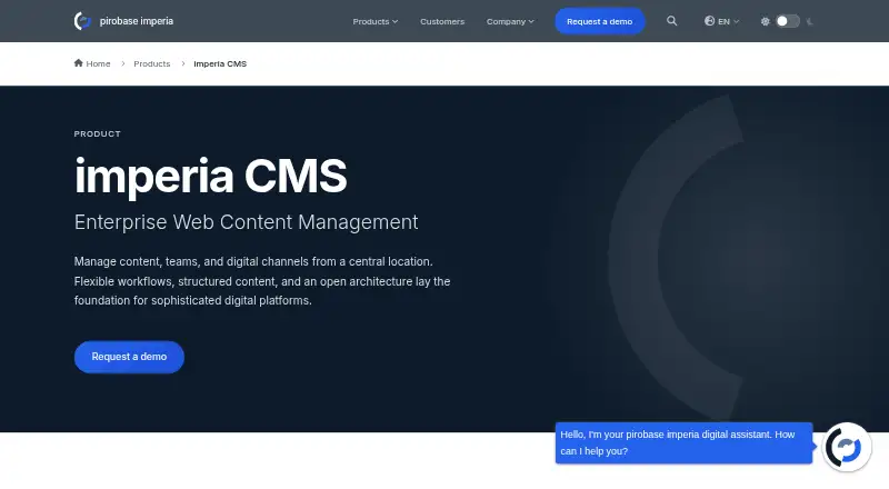 The Imperia CMS homepage