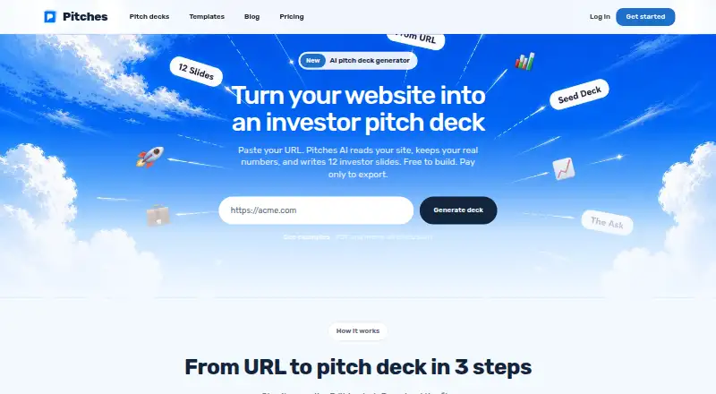 The Pitches.ai homepage