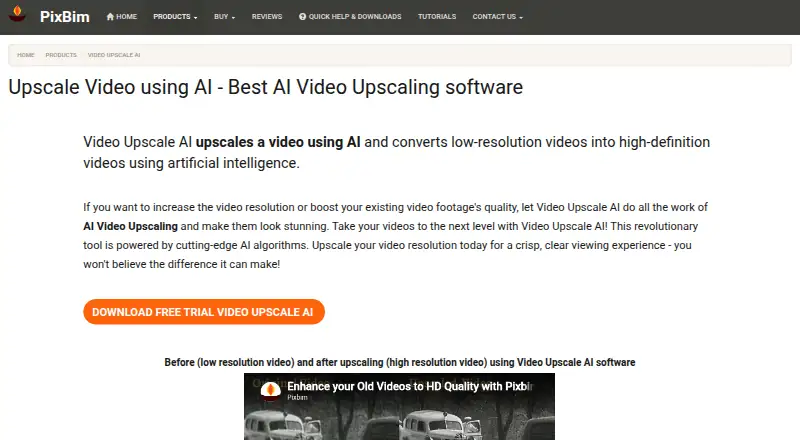 Pixbim Video Upscale AI's website