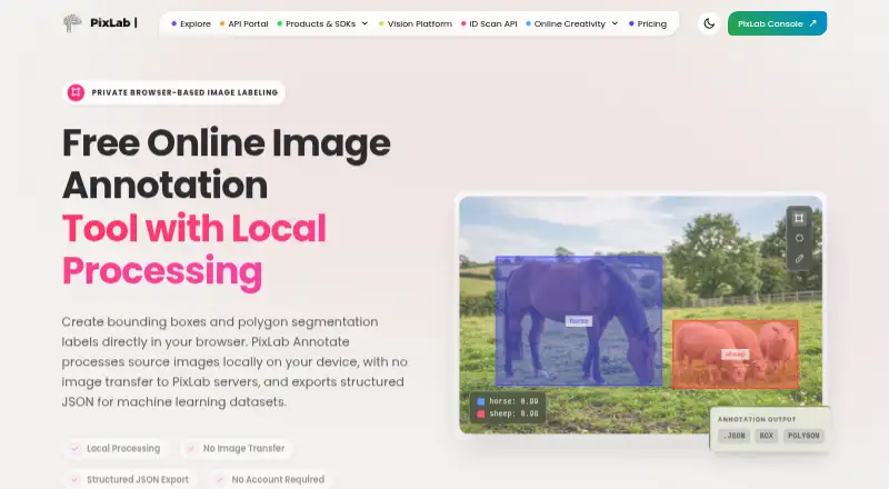 The PixLab Annotate homepage