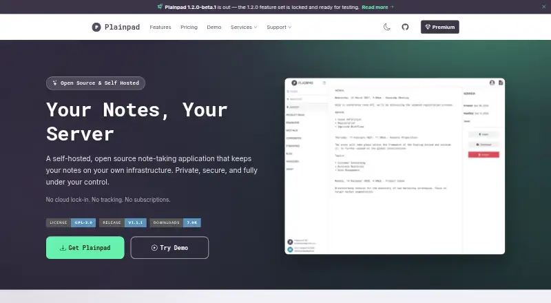 The Plainpad homepage