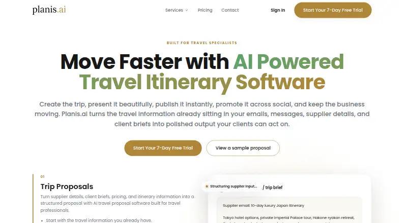 The Planis AI homepage