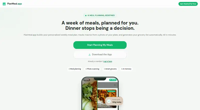 PlanMeal.app's website