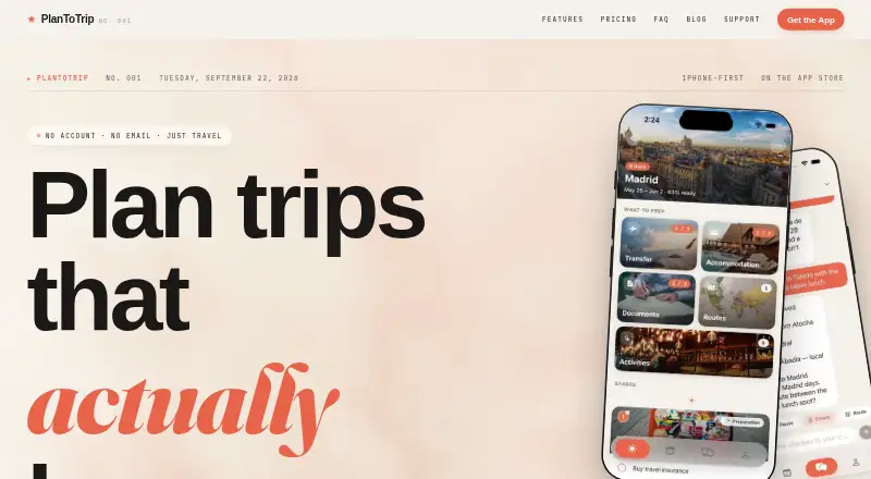 The PlanToTrip homepage
