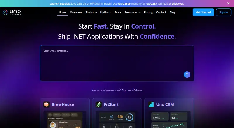 Uno Platform's website