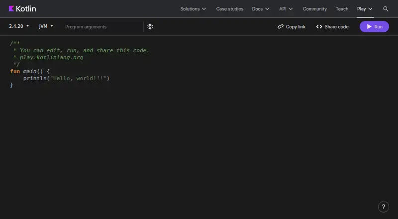 The Kotlin Playground homepage