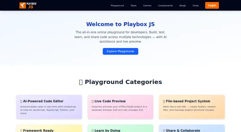 The Playbox JS homepage