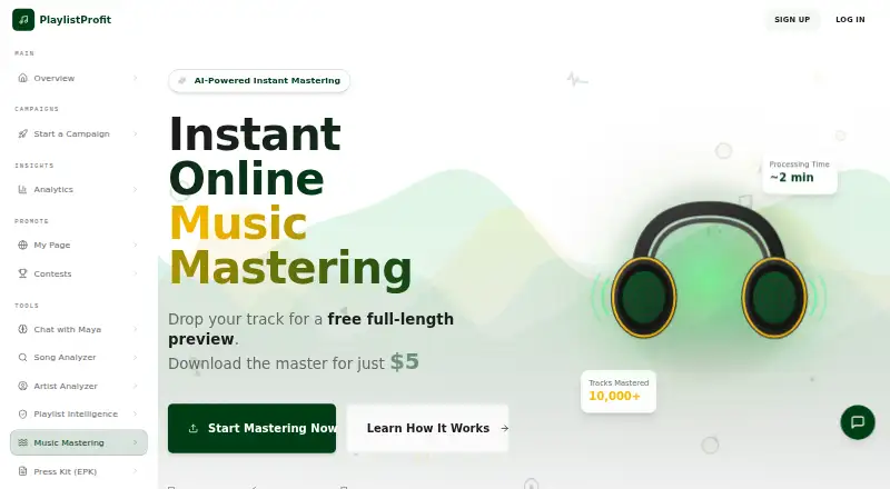Playlist Profit Music Mastering's website