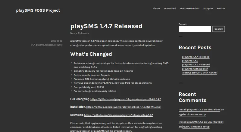 The playSMS homepage