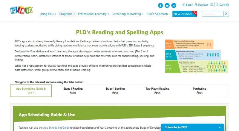 The PLD Reading Apps homepage