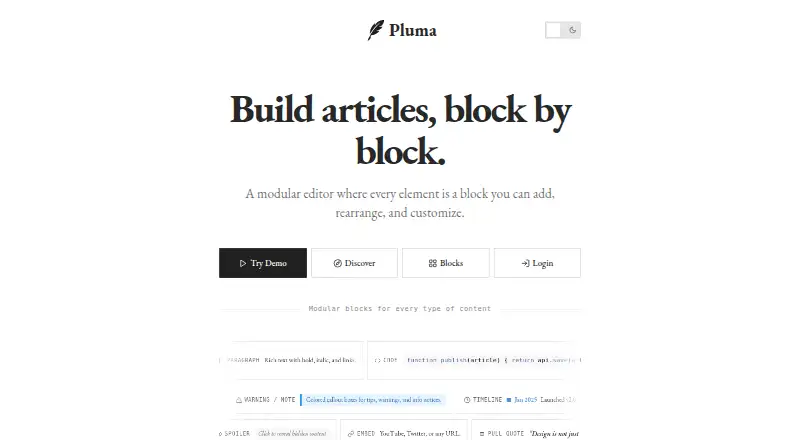 The Pluma homepage