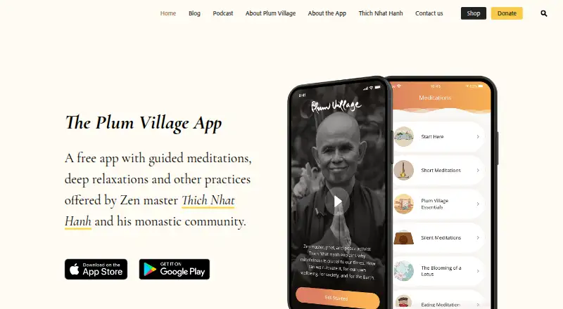 Plum Village App's website