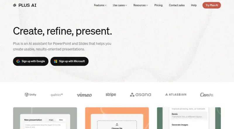 The Plus AI homepage