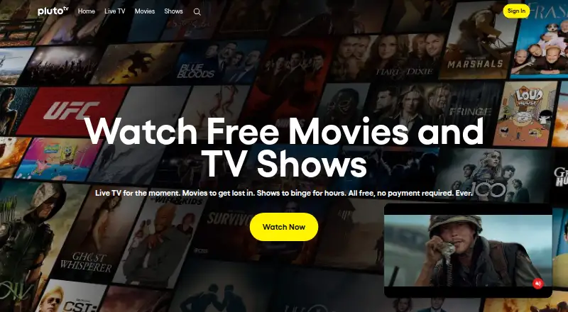 Pluto TV's website