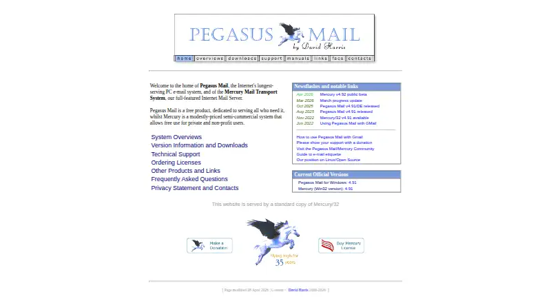 Pegasus Mail's website