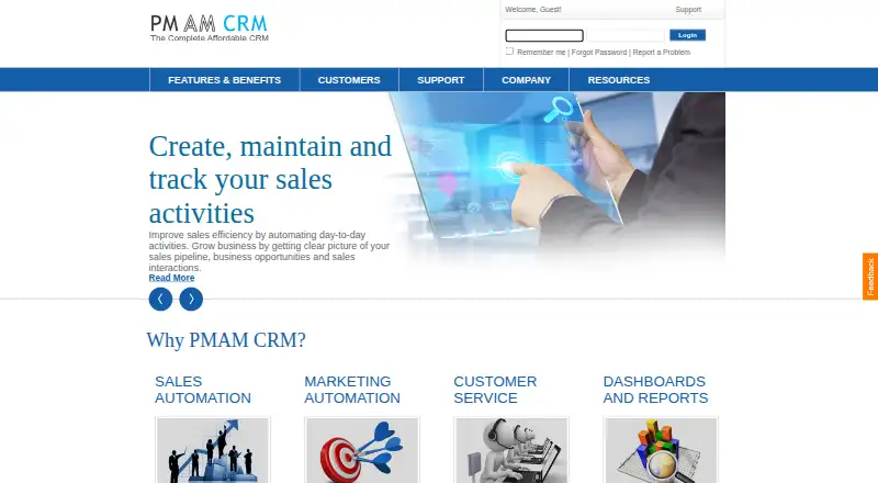 The PMAM CRM homepage