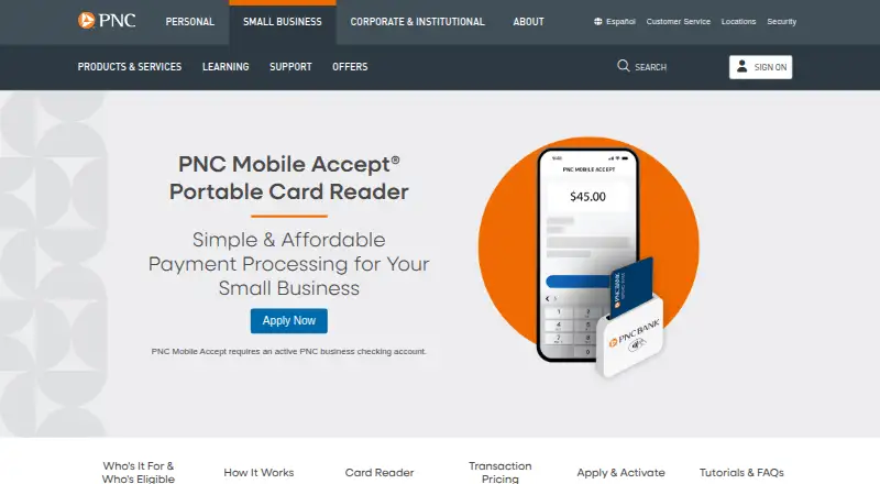 PNC Mobile Accept's website