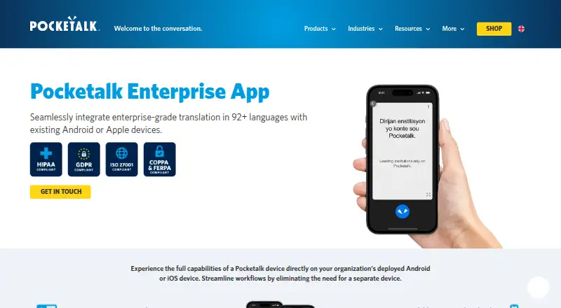 Pocketalk Enterprise App's website