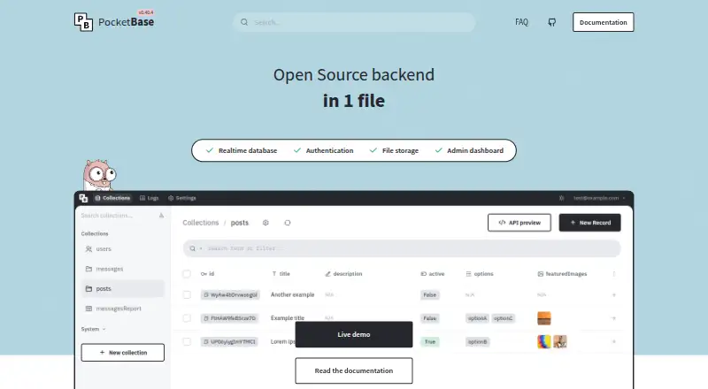 PocketBase's website
