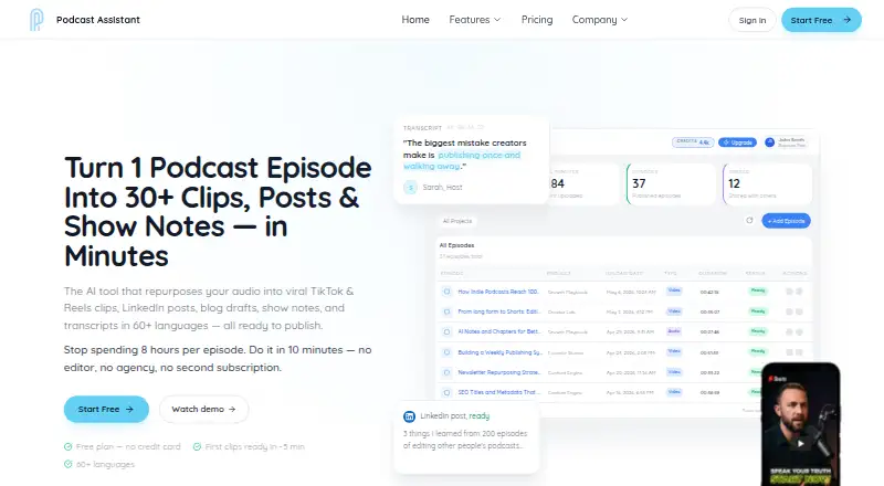 Podcast Assistant's website