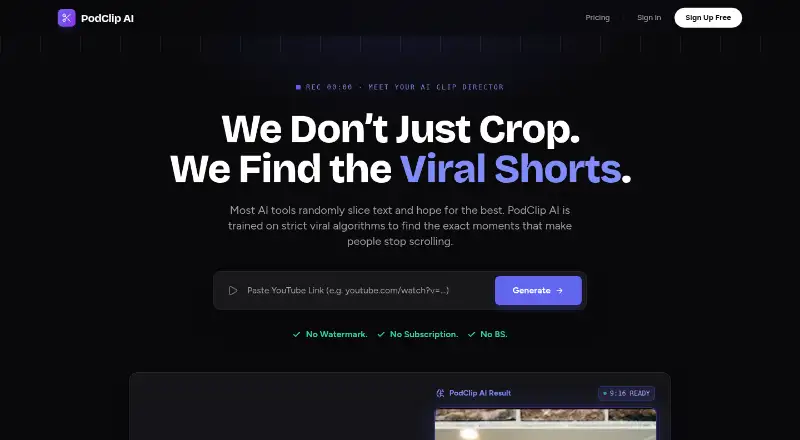 PodClip AI's website
